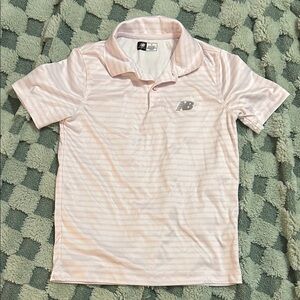 New Balance boys polo shirt, size 8, pink/white, excellent condition